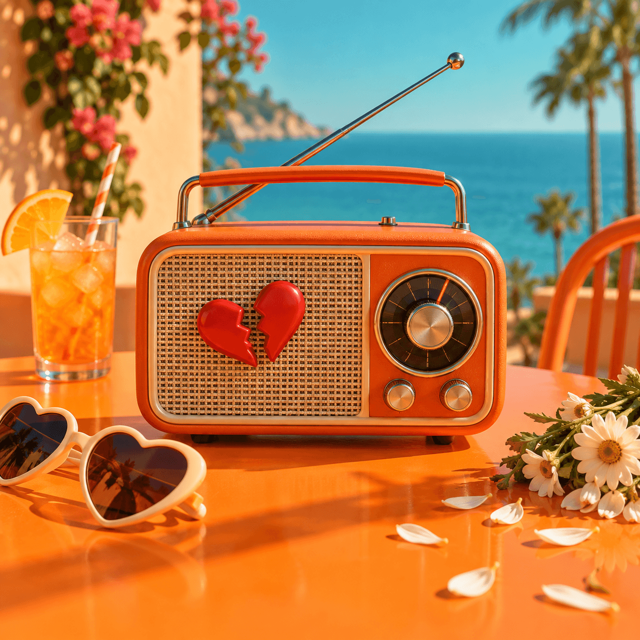 A retro radio in saturated orange and turquoise light