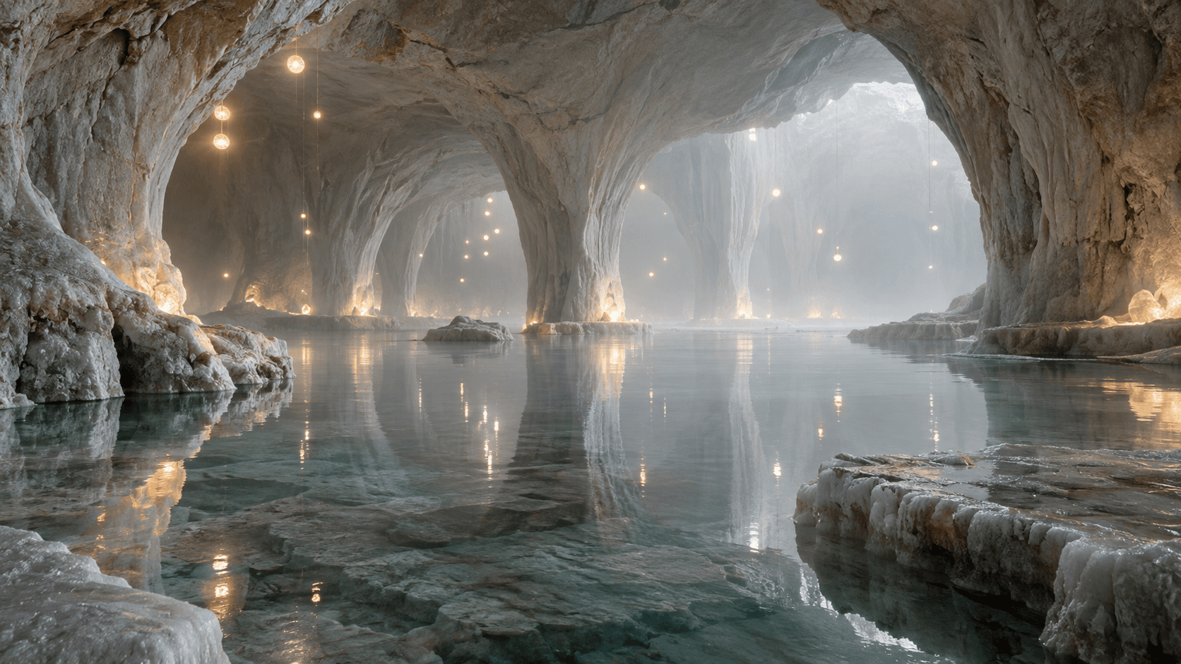 A luminous cave suggesting an ambient soundscape